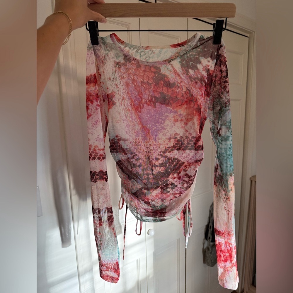 Multicolor Long Sleeve Mesh Top